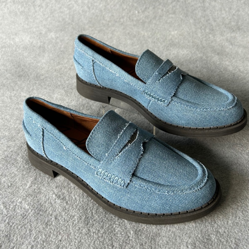 Womens Denim Penny Loafers Size 6.5M Blue Casual Slip On Shoes